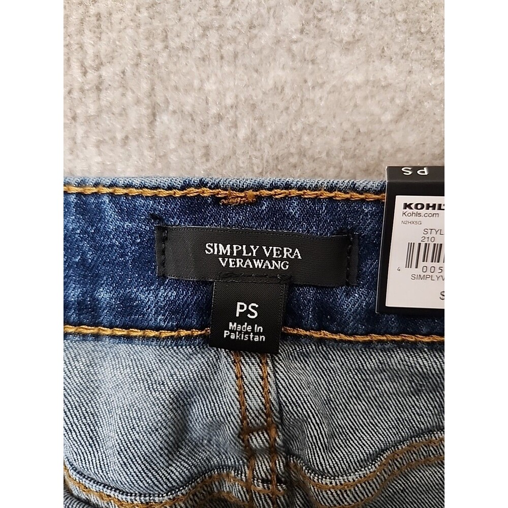 Simply Vera Wang Two-Tone Denim Skirt Womens Small Petite Blue Front Slit NEW - Picture 9 of 11